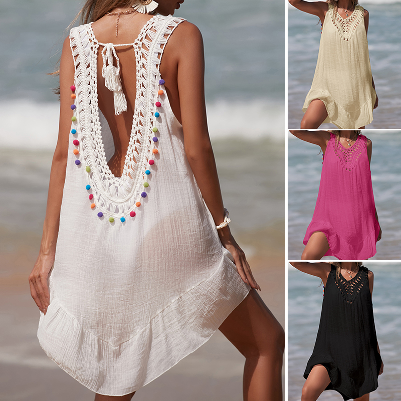 Cover Up Kaftan - Vestido corto calado con espalda descubierta