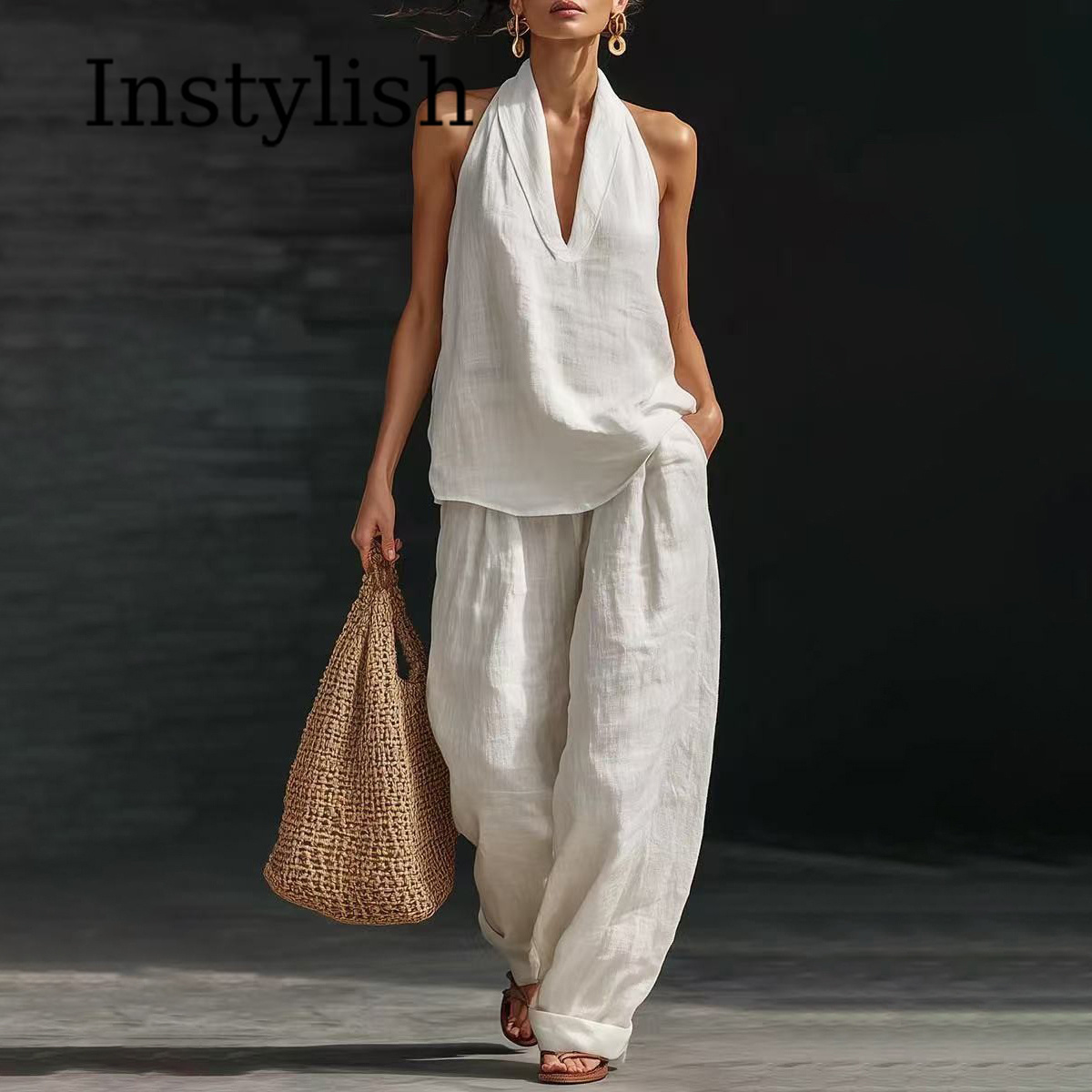 Linen Pant Wide - Conjunto de Verano Casual de Lino