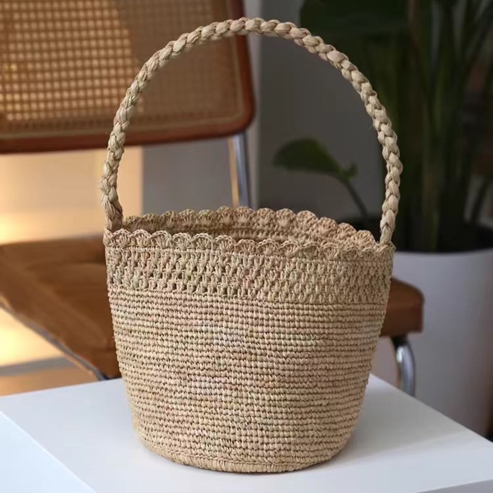 Crochet Bag Raffia - Bolso tipo cubo de paja de