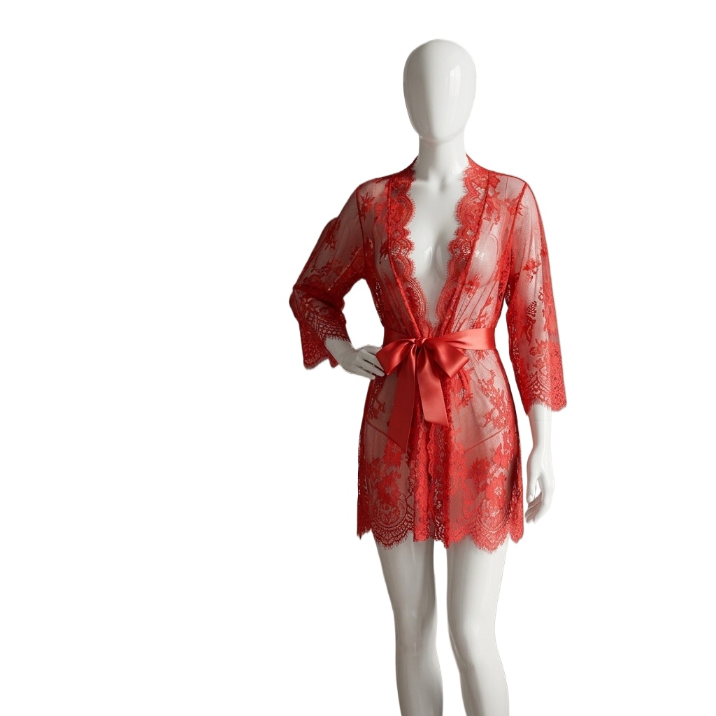 Kimono Sheer Floral - Bata de lencería de encaje floral