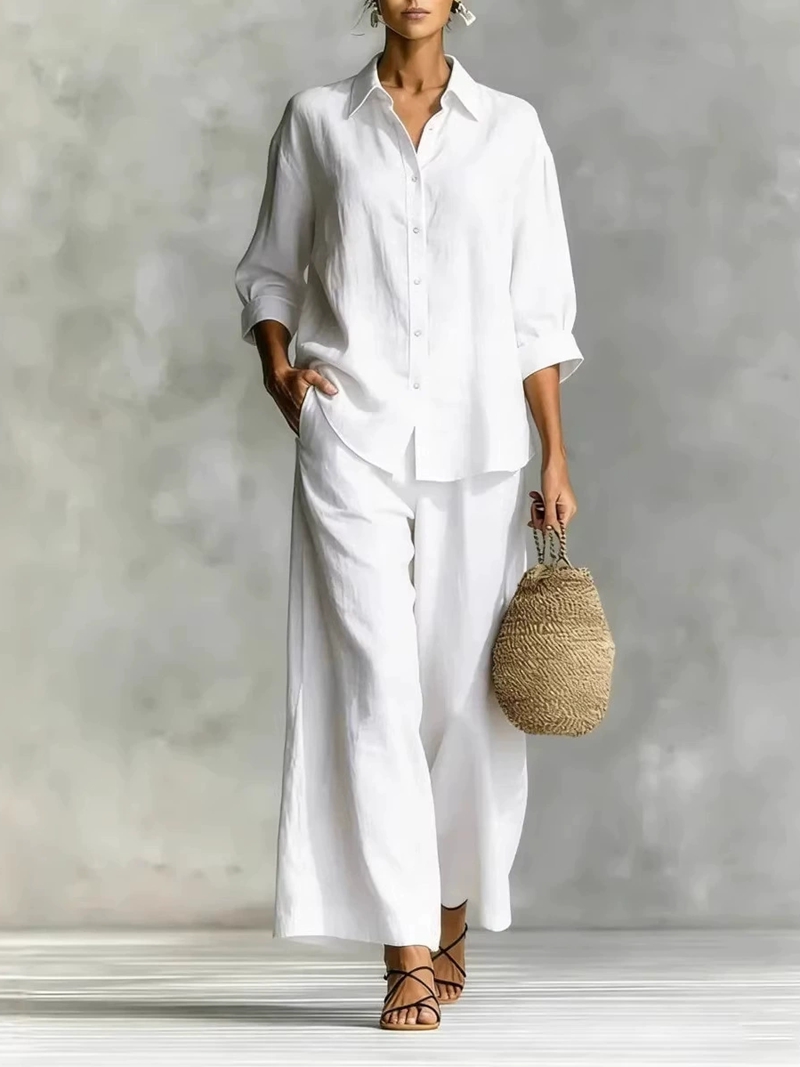 Conjunto Casual de Camisa de M - Linen Pant Wide reseña y precio
